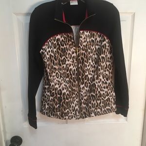 Chico’s size 0 long sleeve zip up with leopard print.